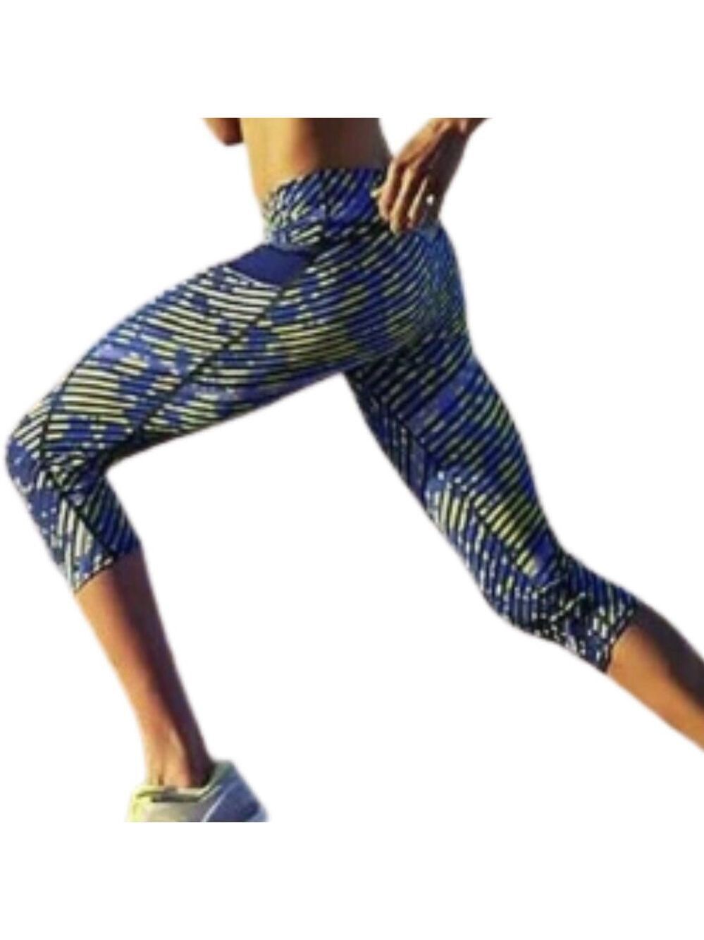 Athleta Radical Stride Capri Leggings - Yellow/Blue/Purple/Black - S